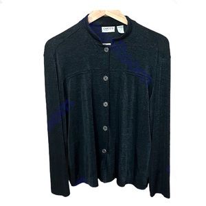 Chico’s Travelers Sleek Grey Banded Collar Long Sleeve Shirt